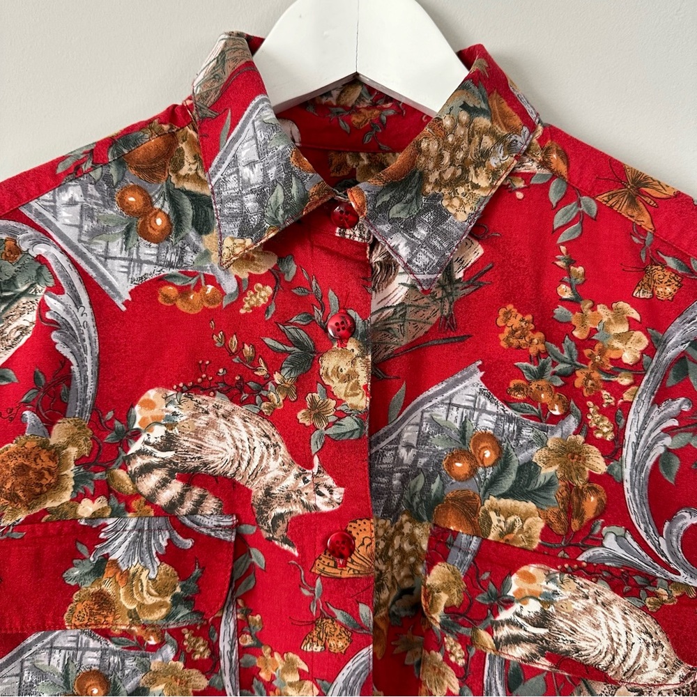 Vintage Baroque Raccoon Butterfly Partridge Blouse Hunt Club Medium - Picture 3 of 11